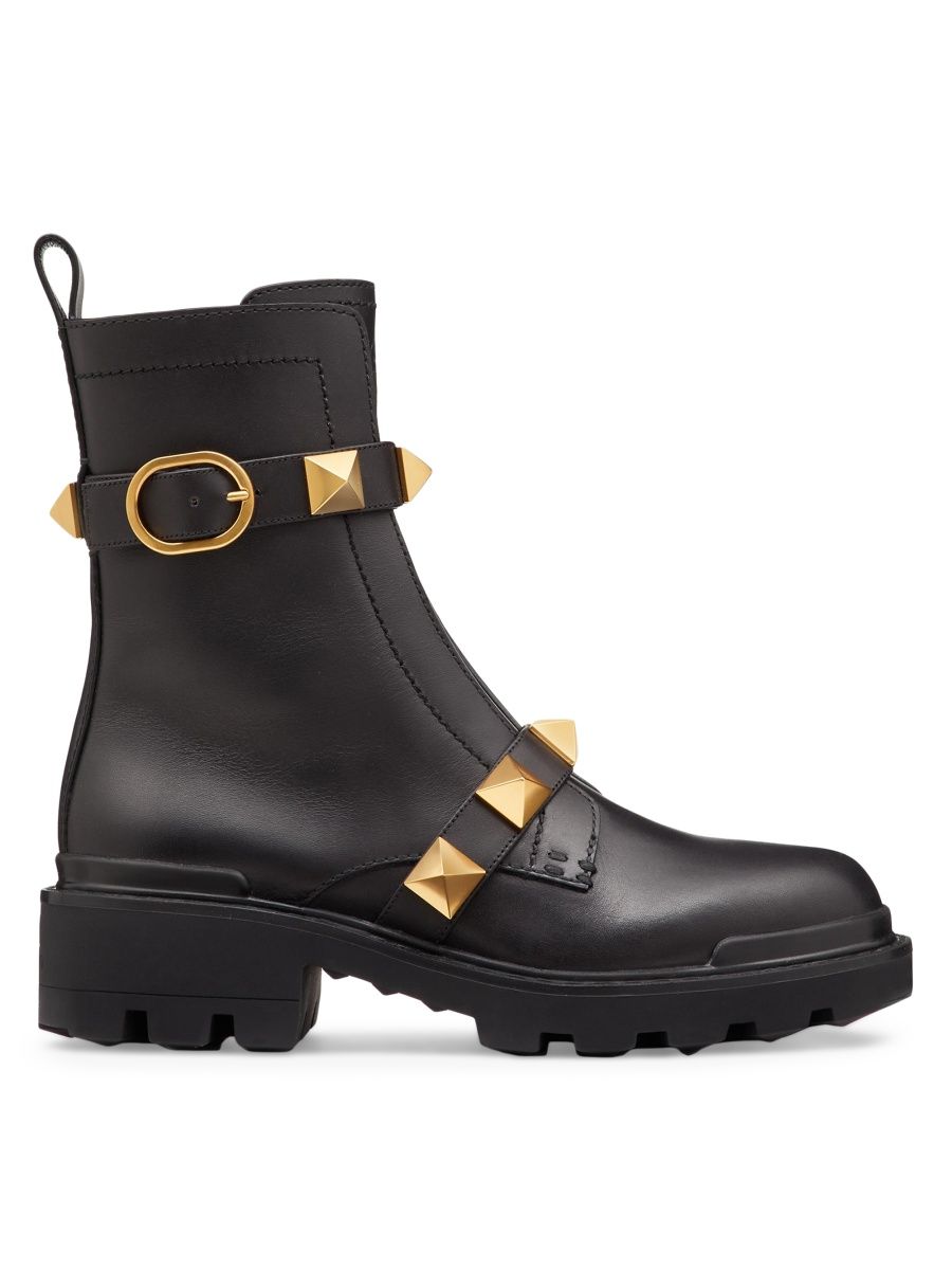 Valentino Women's Roman 40MM Stud Calfskin Combat Boots - Black - Size 6.5