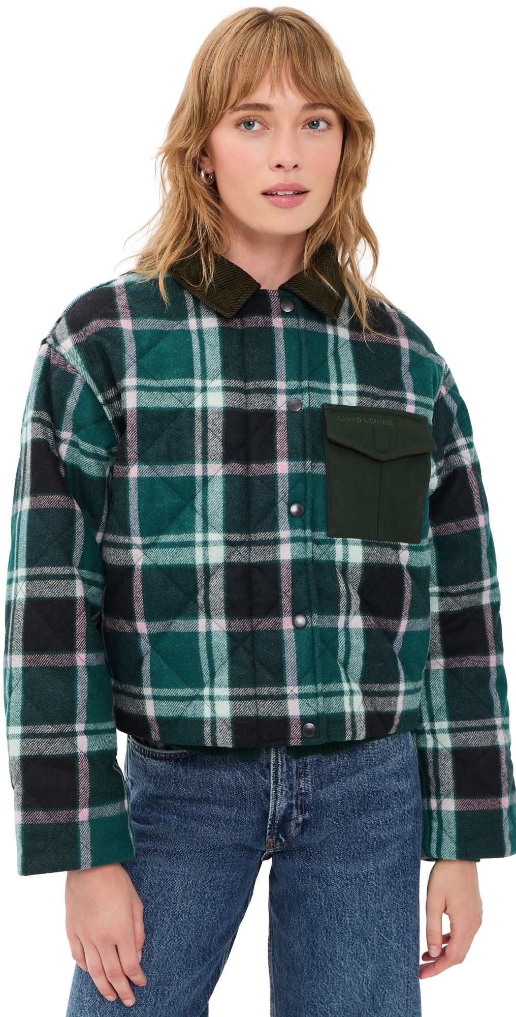 Canada Goose Terra Plaid Coat Green/Pink/Multi Plaid XL