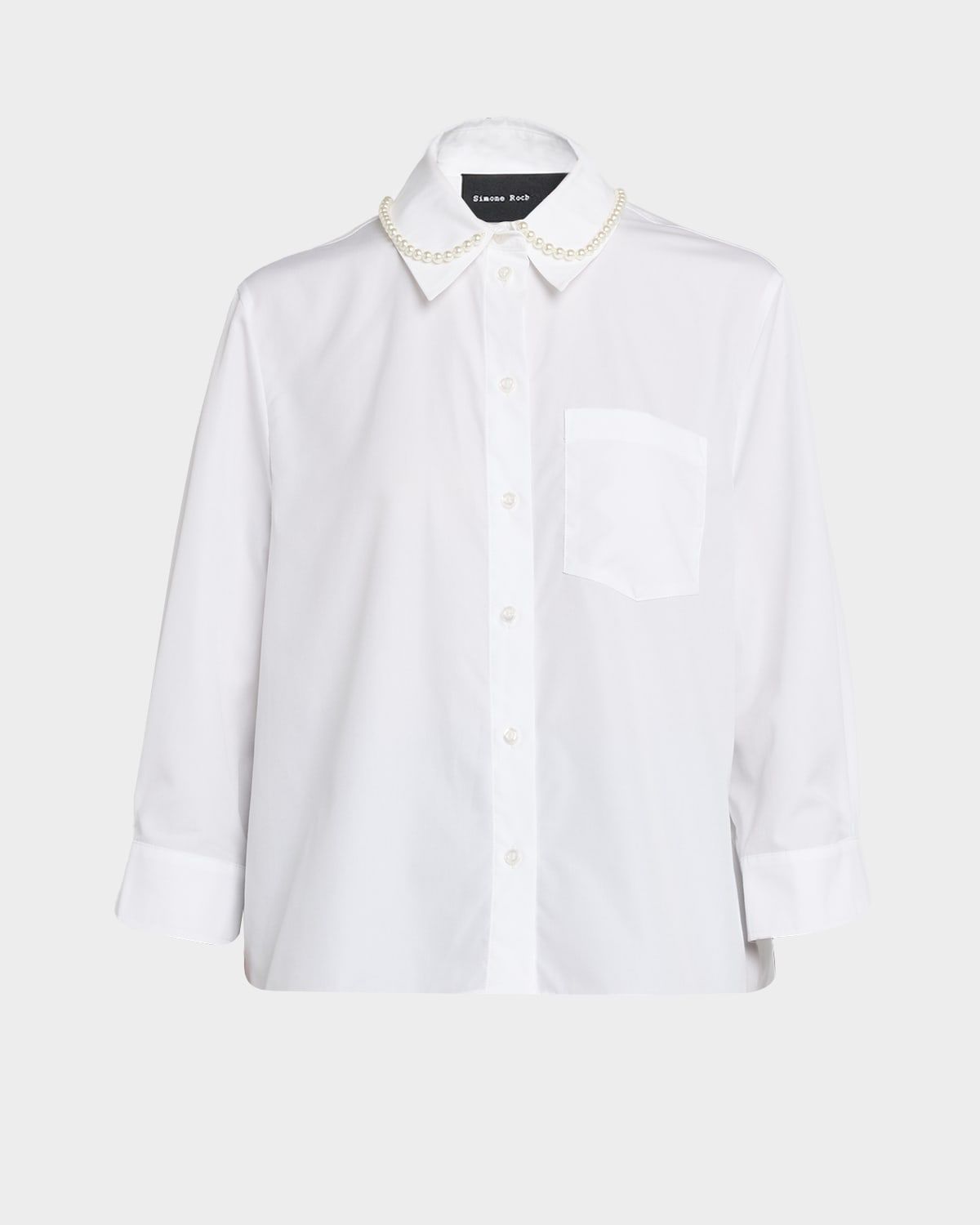 Pearly Beaded Collar Button-Down Shirt