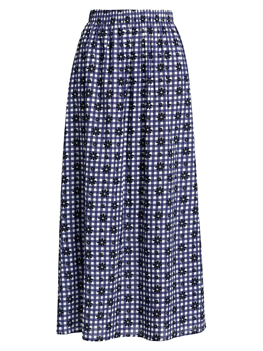 Women's Jewel Floral/Gingham Cotton A-Line Maxi Skirt - Gingham Daisy - Size XL