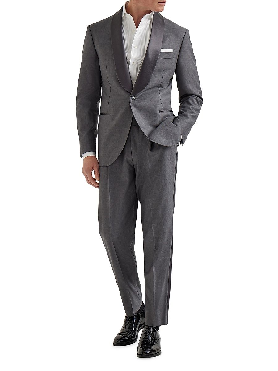 Men's Tuxedo with Shawl Lapel Jacket and Pleated Trousers - Grey - Size 40