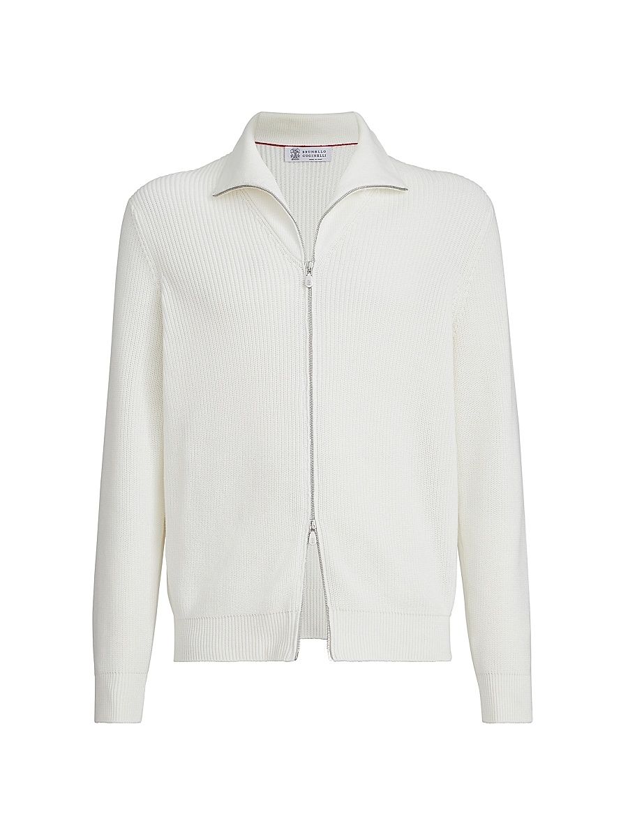 Men's Cotton Half English Rib Cardigan with Zipper - Panama - Size 44