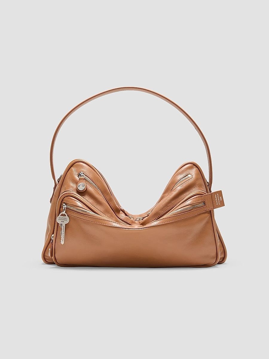 Men's Camero Party V Leather Shoulder Bag - Caramel Brown