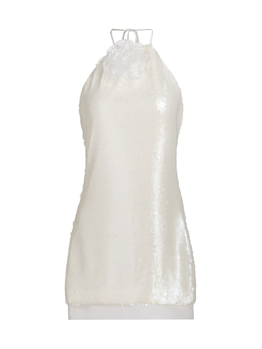 Women's Micky Rosette-Detailed Sequined Halterneck Minidress - Optic - Size 12