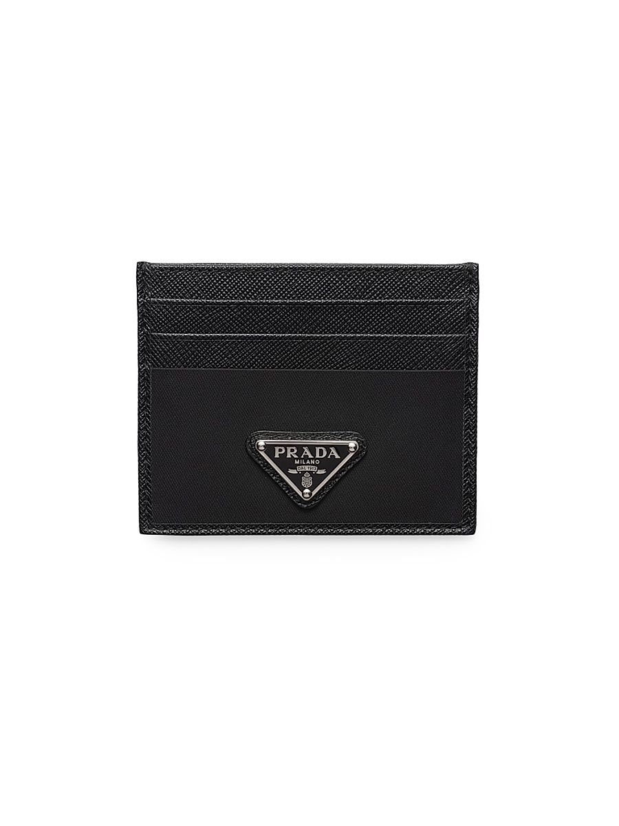 Men's Re-Nylon And Saffiano Leather Card Holder - Black