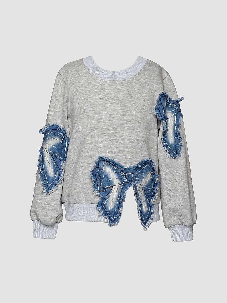Girl's Little Girl's & Girl's Denim Bow Patch Sweatshirt - Gray - Size 10