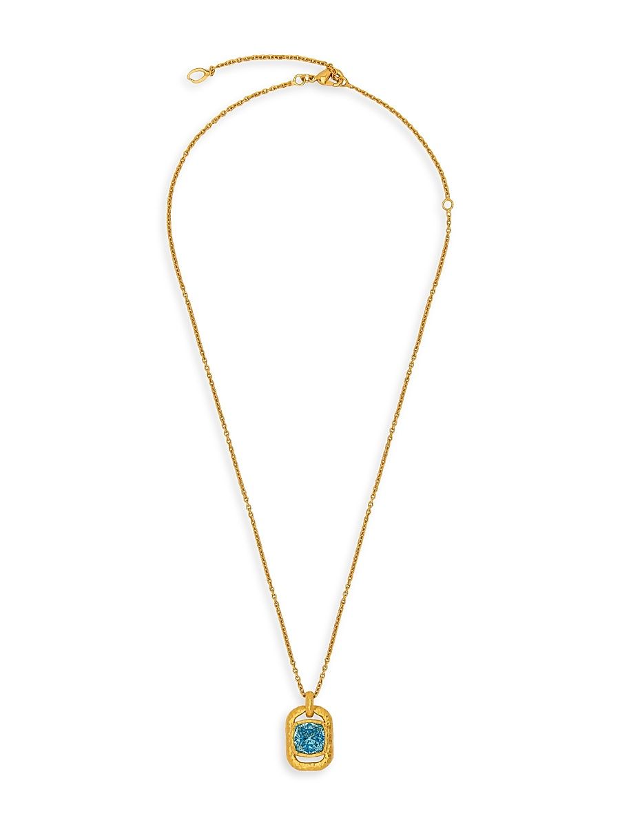 Women's 24K-Gold-Plated Brass & Glass Crystal Pendant Necklace - Light Sapphire