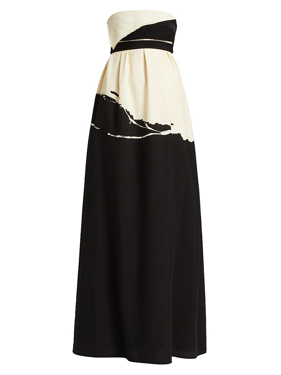 Women's Ophelia Abstract Colorblocked Strapless Gown - Black Multi - Size 8