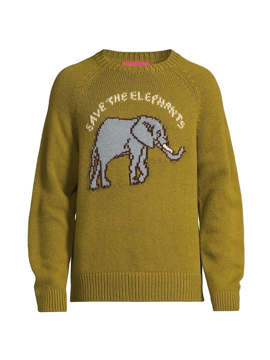 Men's Elephant Cashmere Crewneck Sweater - Dark Olive Multi - Size Medium