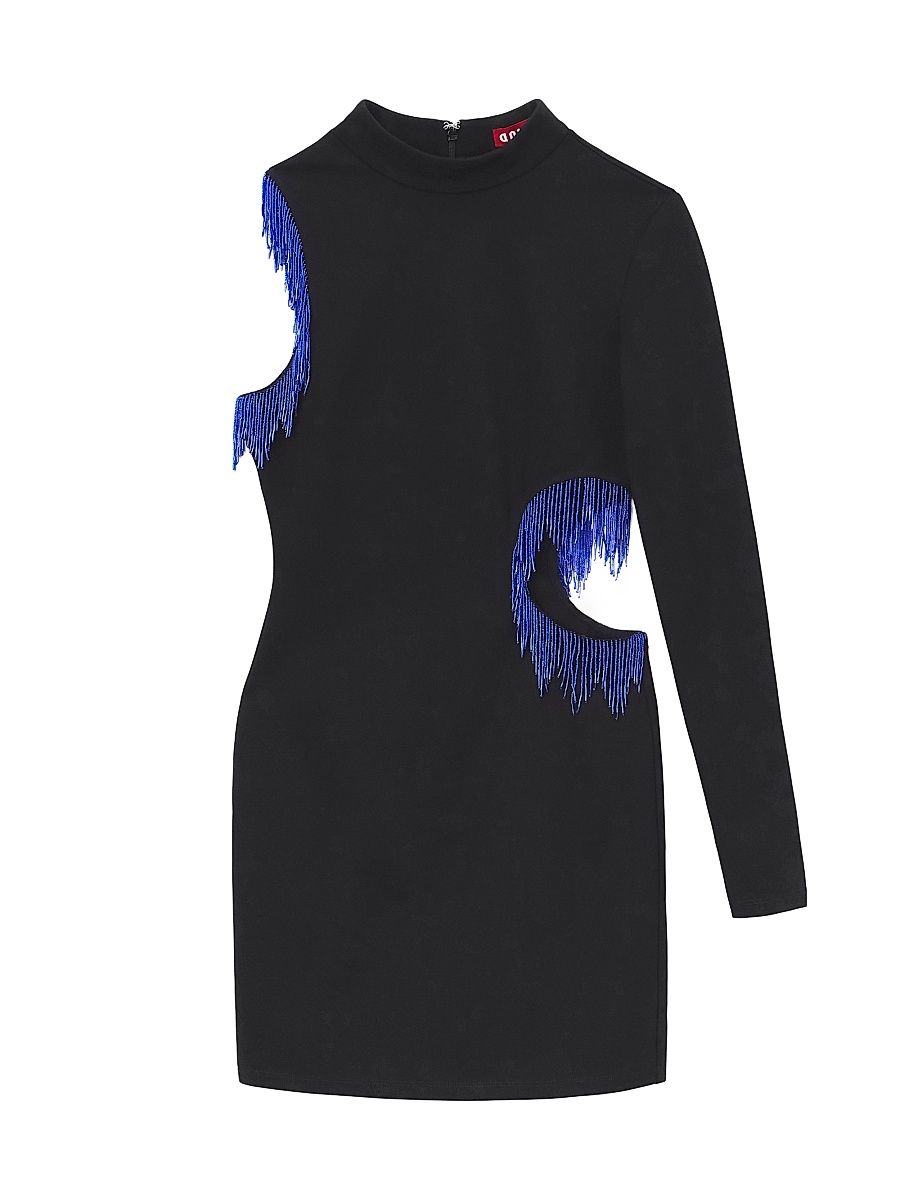 Women's Kirsten Beaded Cut-Out Minidress - Black - Size Large