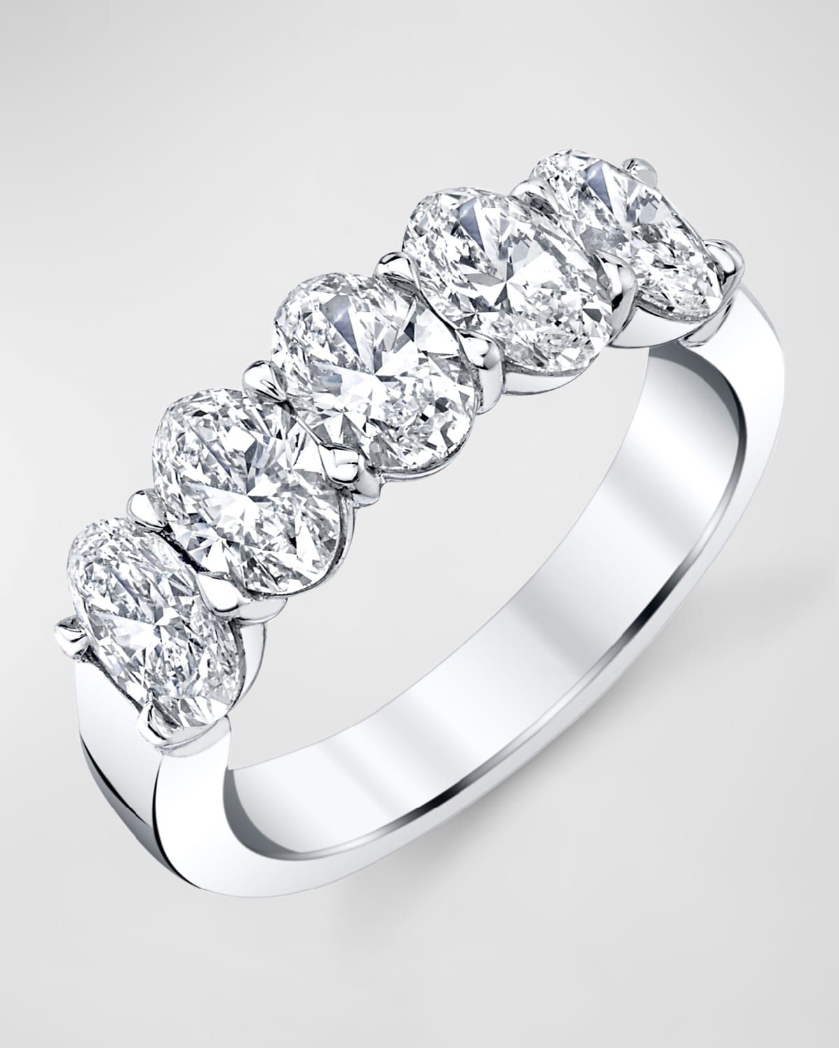 Platinum 5 Stone Band with Oval Cut Diamonds, 1.65ct