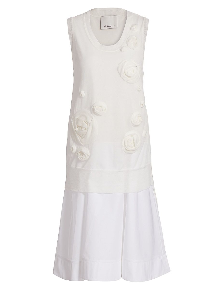 Women's Rosette Double Layer Tank Combo Dress - Ivory White - Size Small