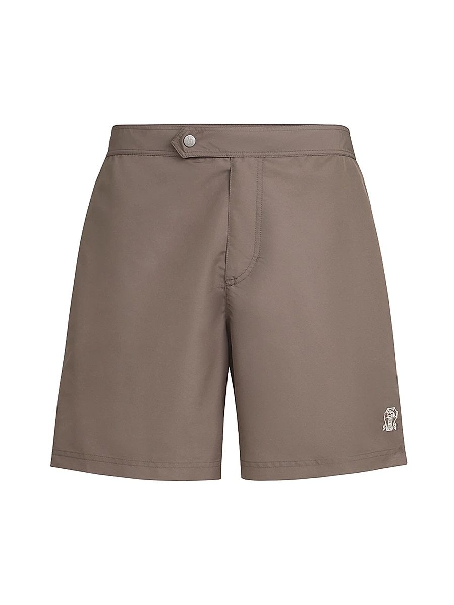 Men's Nylon Swim Shorts with Tabbed Waistband and Piping - Hazelnut - Size XS