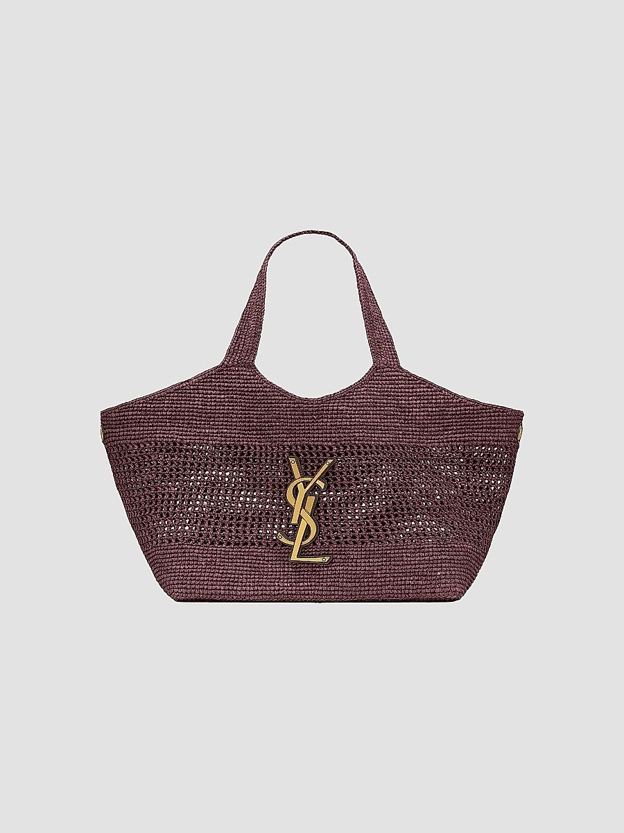 Saint Laurent Women's Icare Medium Tote Bag in Raffia - Rouge Cabernet