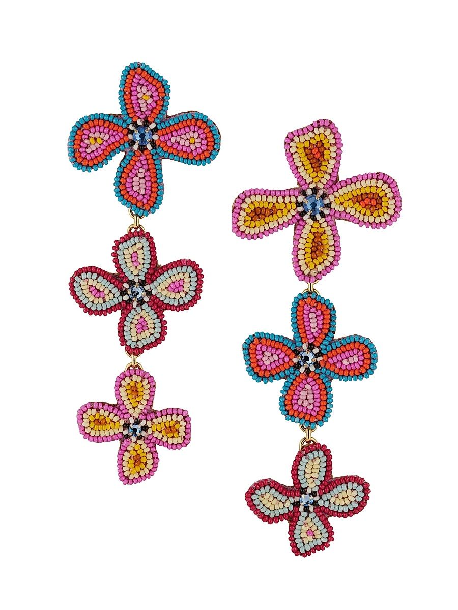 Women's Palma Beaded Flower Drop Earrings - Pink Multi