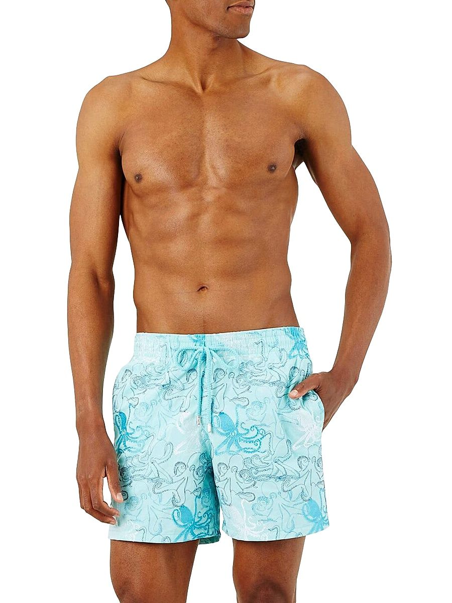 Men's Poulpes Embroidered Swim Shorts - Lagon - Size Medium