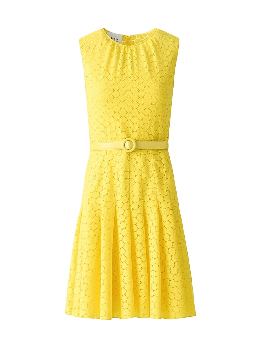 Women's Dot Lace Belted Dress - Yellow - Size 10