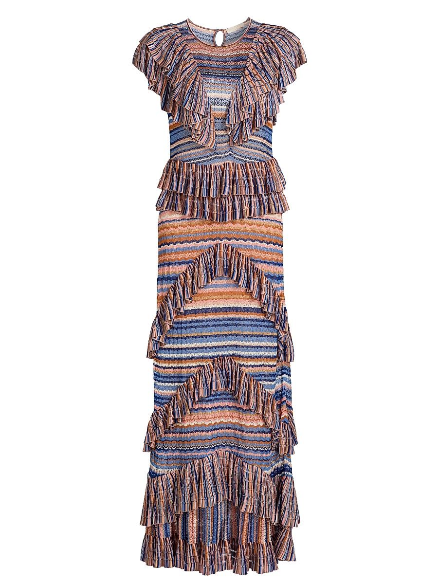 Women's Raina Printed Ruffle-Tiered Maxi Dress - Sunset - Size Large