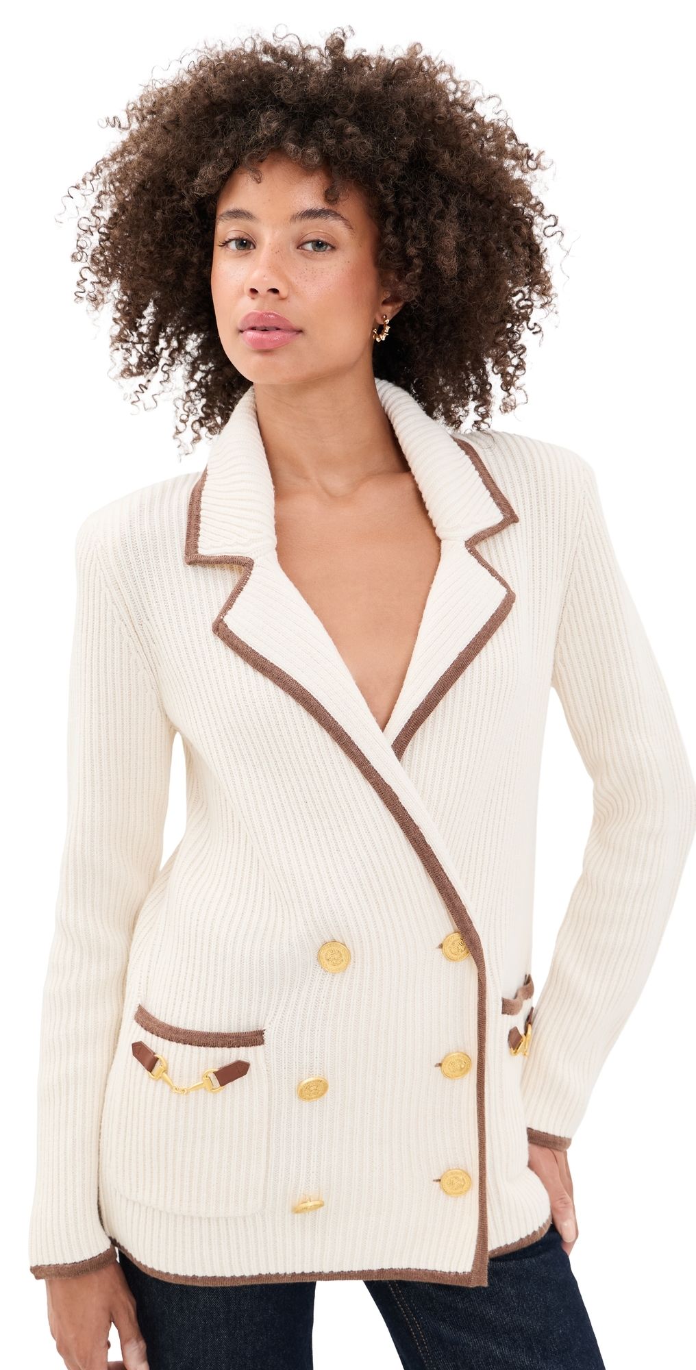 L'AGENCE Ranch Knit Blazer Ivory/Dk Cappuccino L
