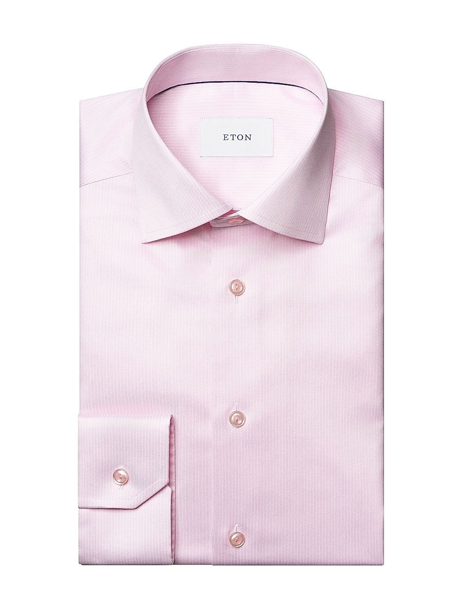 Men's Striped Cotton-Blend Slim-Fit Shirt - Pink - Size 17