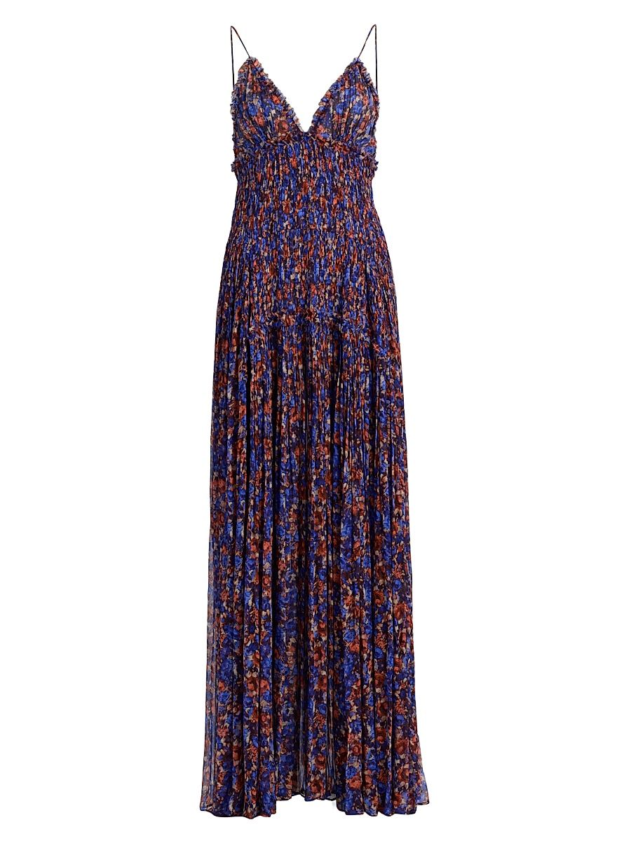 Women's Atrani Printed Silk Gown - Violet - Size 14