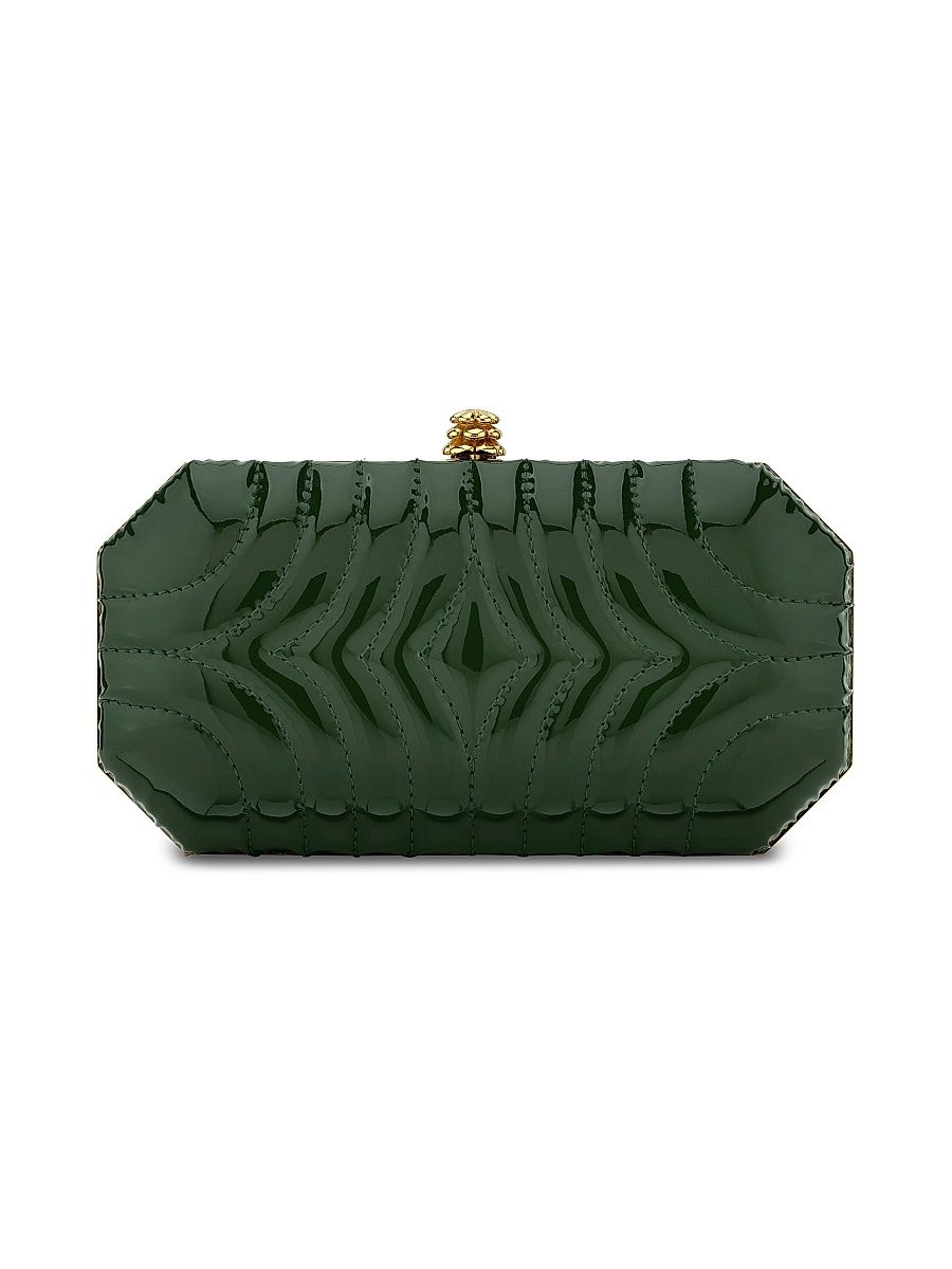 Women's Perry Clutch Small in Custom Quilted Patent Leather - Olive