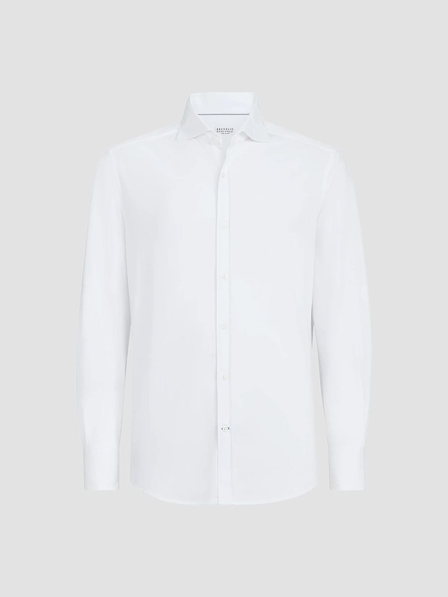 Brunello Cucinelli Men's Cotton Piqué Shirt with Spread Collar - White - Size XXXXL