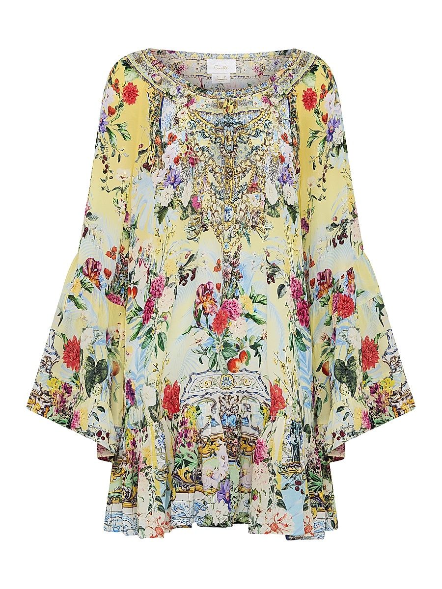 Women's Silk A-Line Minidress - Flor Fantastica - Size Large