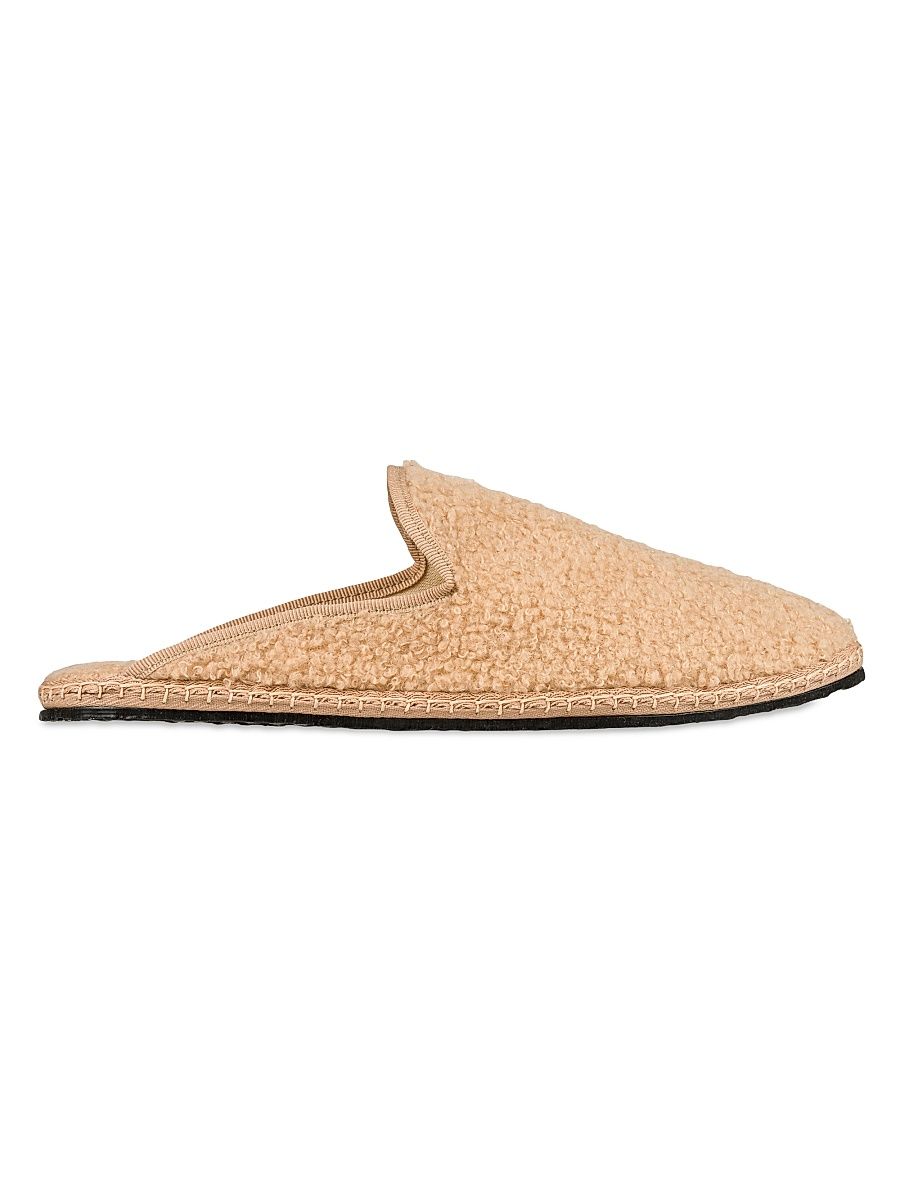 Women's Faux-Fur Bouclé Sabot Slippers - Beige - Size 10
