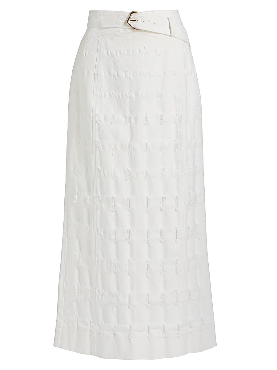 Women's Jay Textured Cotton Twill Midi-Skirt - Sea Salt - Size 14