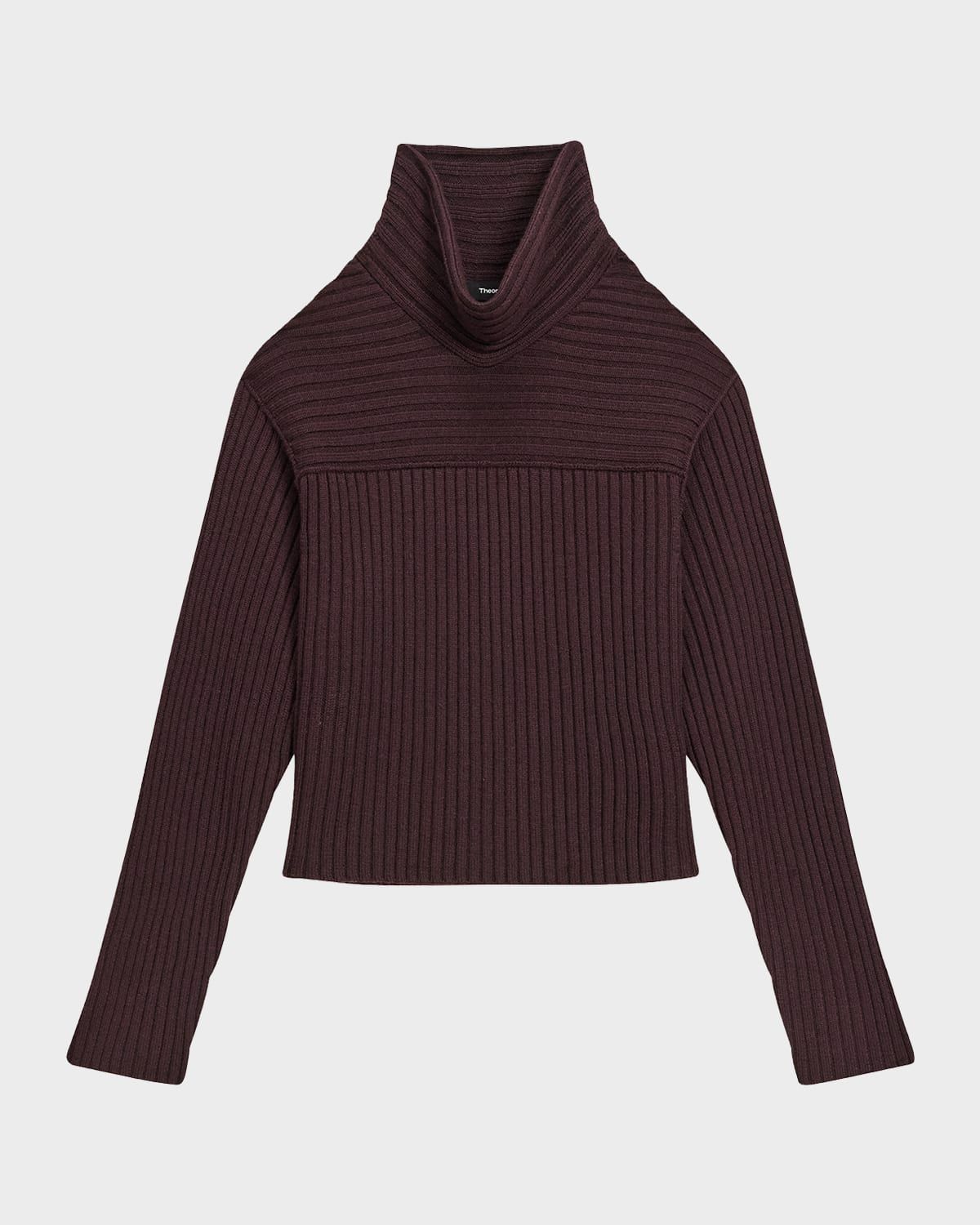 Wool Knit Long-Sleeve Turtleneck Top