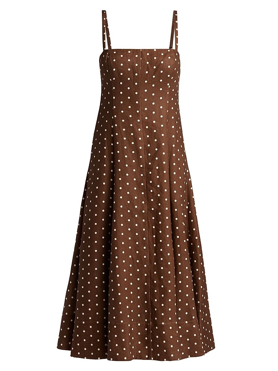 Women's Gimlet Polka Dot Linen Midi-Dress - Dots Khaki - Size 10