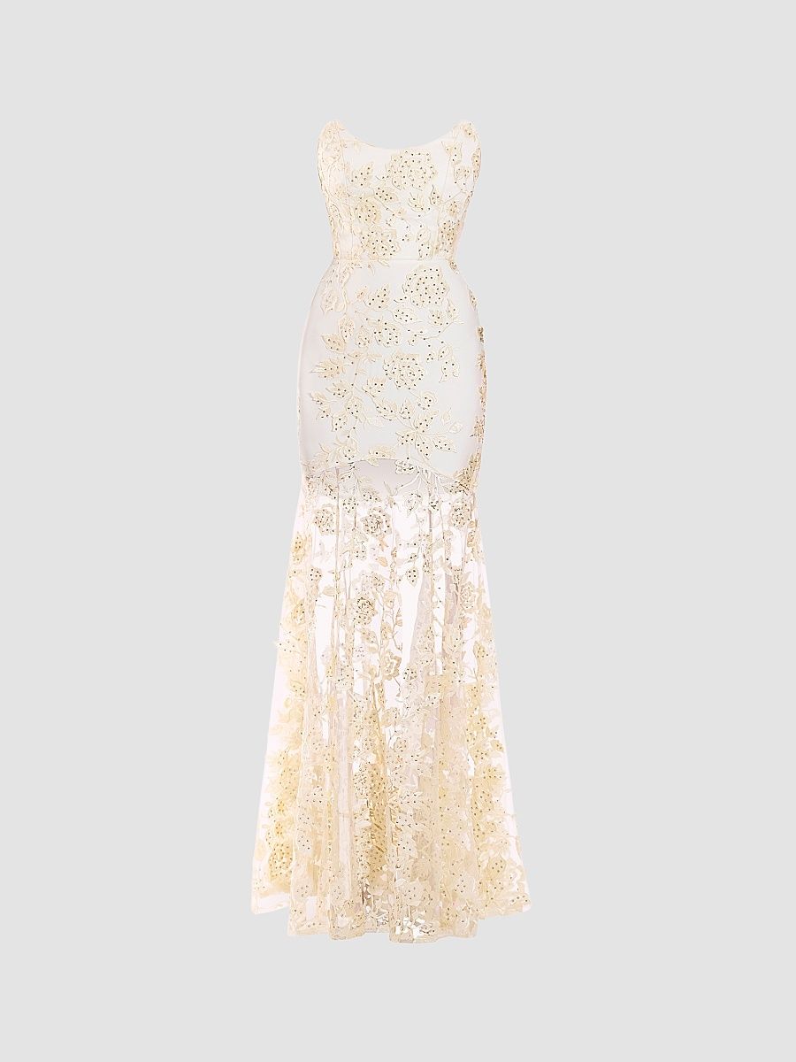 Women's The Voice Returns Embroidered Strapless Gown - Ivory - Size 14