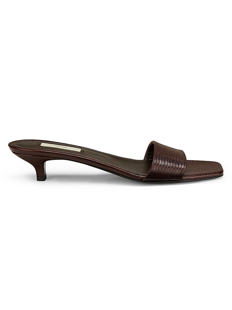 Women's Slim 35MM Lizard-Embossed Leather Mules - Brown - Size 12
