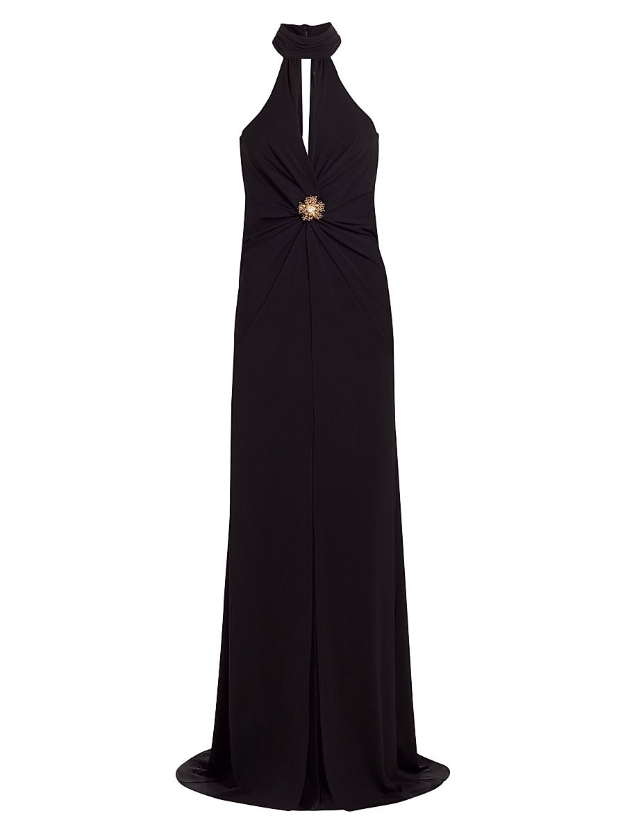 Women's Sandry Crystal-Embellished Halterneck Gown - Black - Size 16