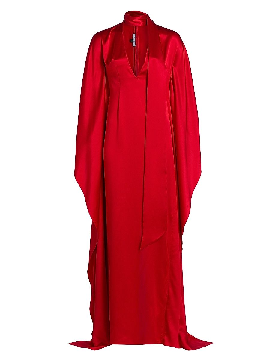 Women's Satin Caftan-Sleeve Gown - Red - Size XL