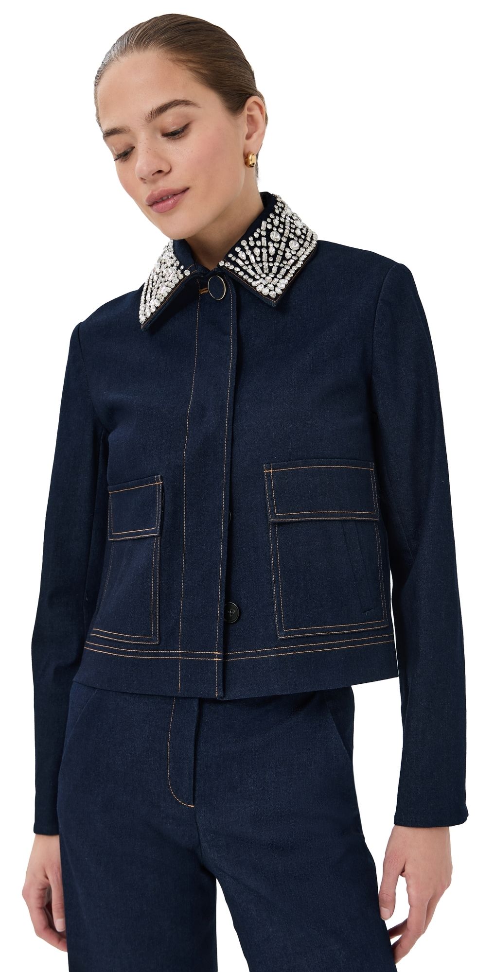 Veronica Beard Embellished Barrington Jacket Midnight Wash 10