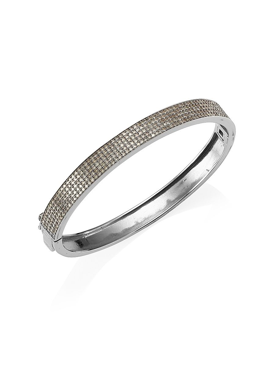 Women's Black-Rhodium-Plated & 2.8 TCW Diamond Bangle
