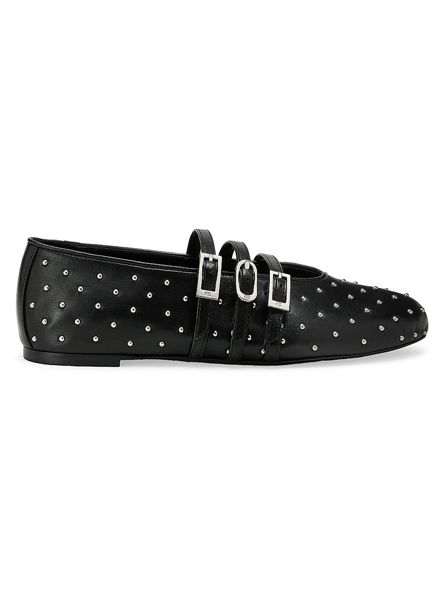 Women's Sostud Studded Leather Mary Janes - Black - Size 9.5