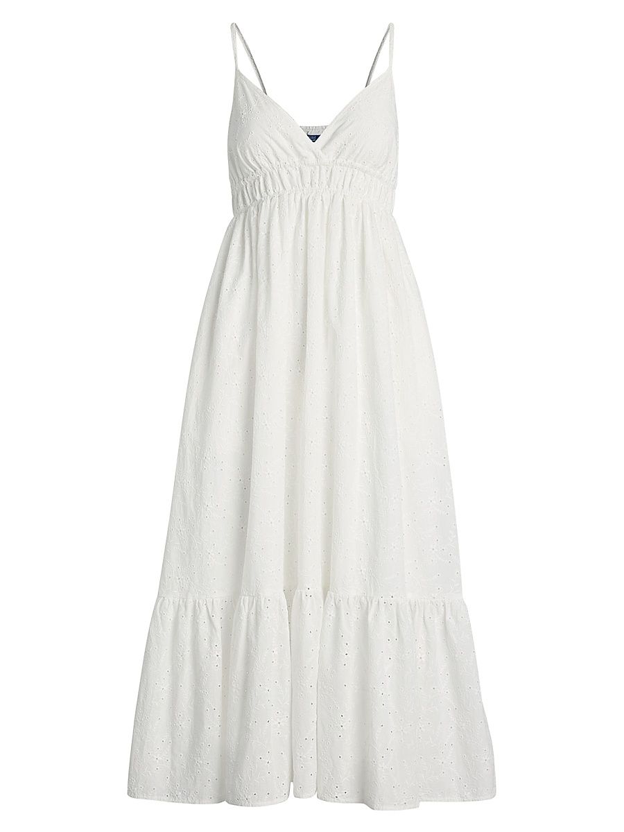Women's Eyelet Voile Sleeveless Midi-Dress - White - Size 8