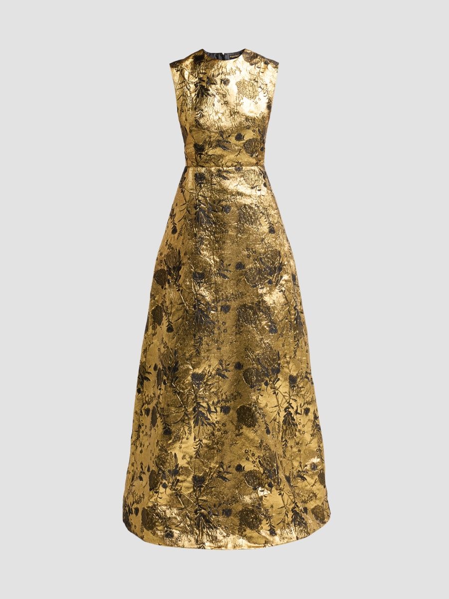 Reem Acra Women's After Midnight Metallic Brocade Gown - Black Gold - Size 12