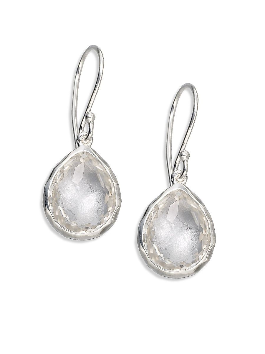 Women's Rock Candy Clear Quartz & Sterling Silver Teardrop Earrings - Silver Clear