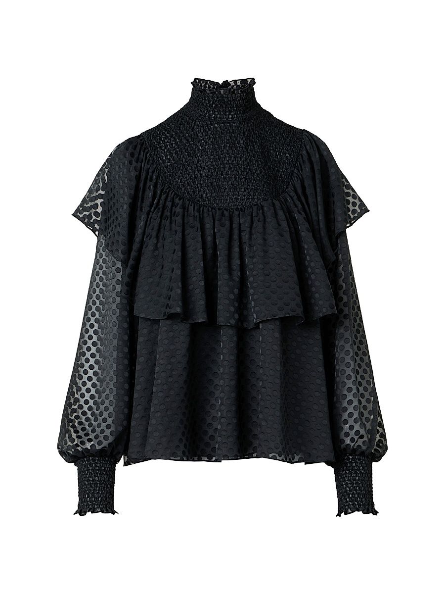 Women's Diamond Dot Flounce Blouse - Black - Size 10