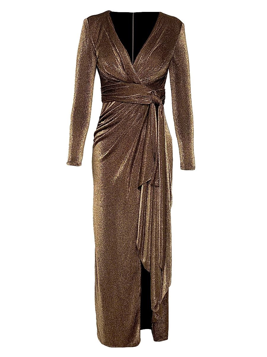 Women's Shania Metallic Wrap Gown - Gold Multi - Size XL