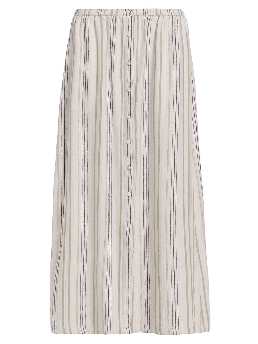 Women's Demi Striped Linen-Blend Maxi Skirt - Cypress Stripe - Size XS
