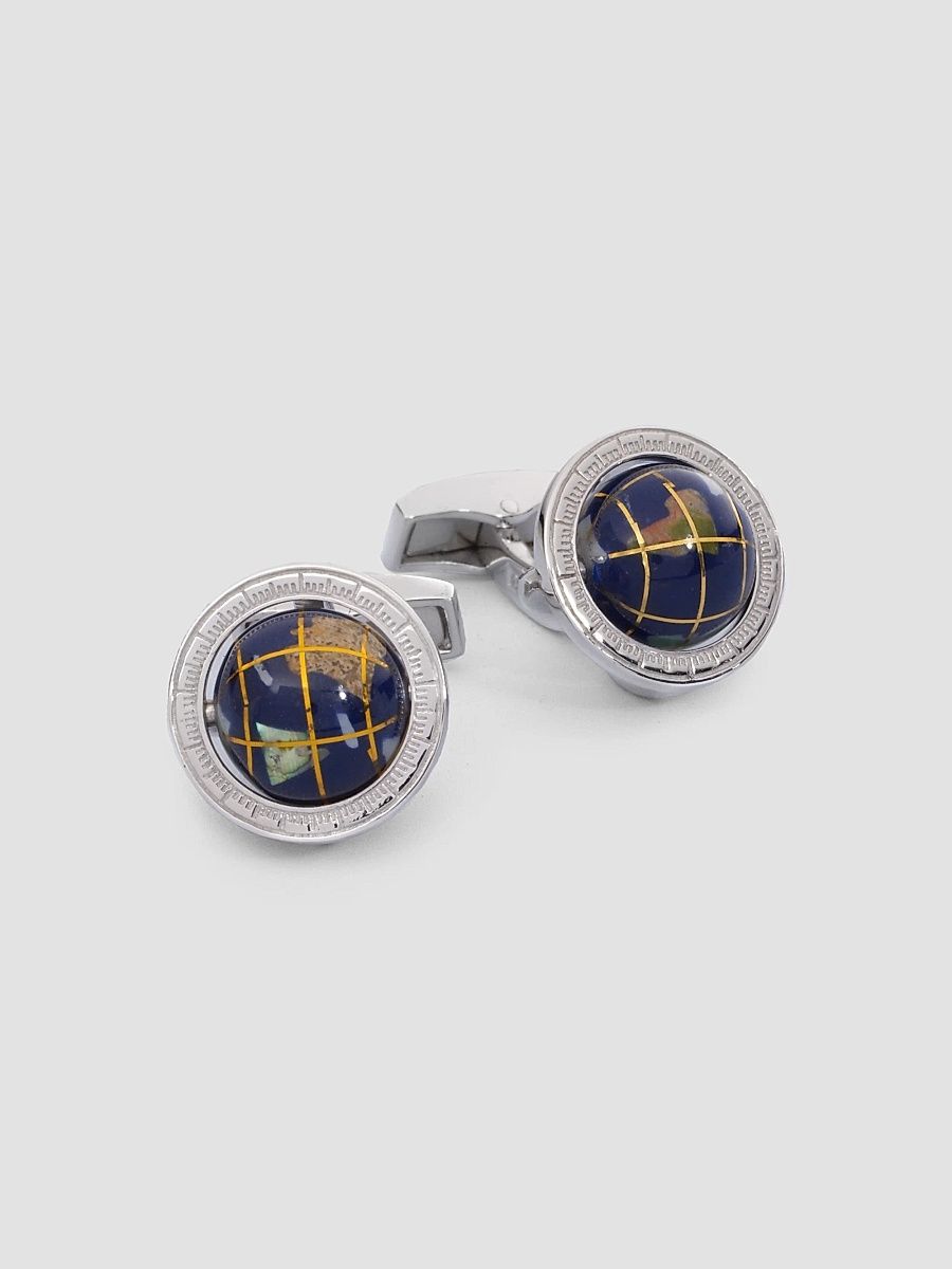 Sterling Silver Globe Cuff Links - Blue
