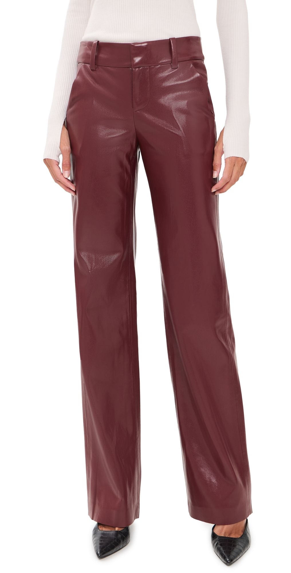 ALICE + OLIVIA Alexander Mr Faux Leather Slim Straight Trousers Cognac 2
