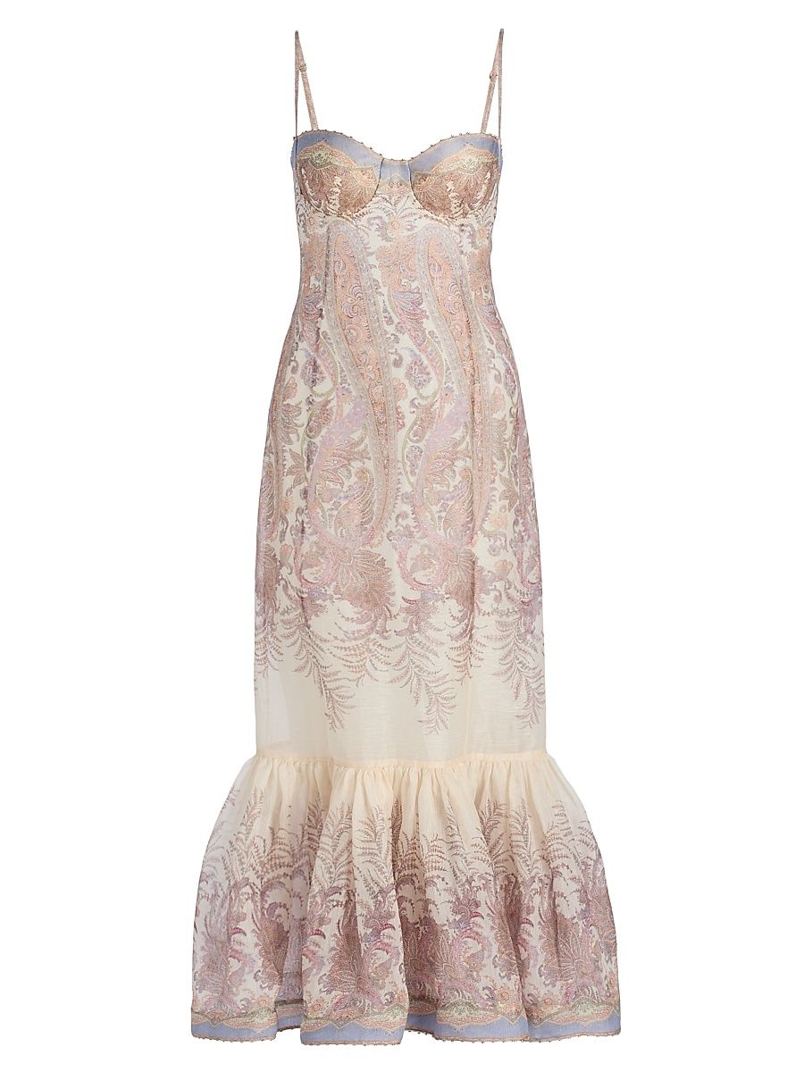 Women's Alchemy Floral Paisley Linen-Silk Gown - Cream Paisley - Size 10