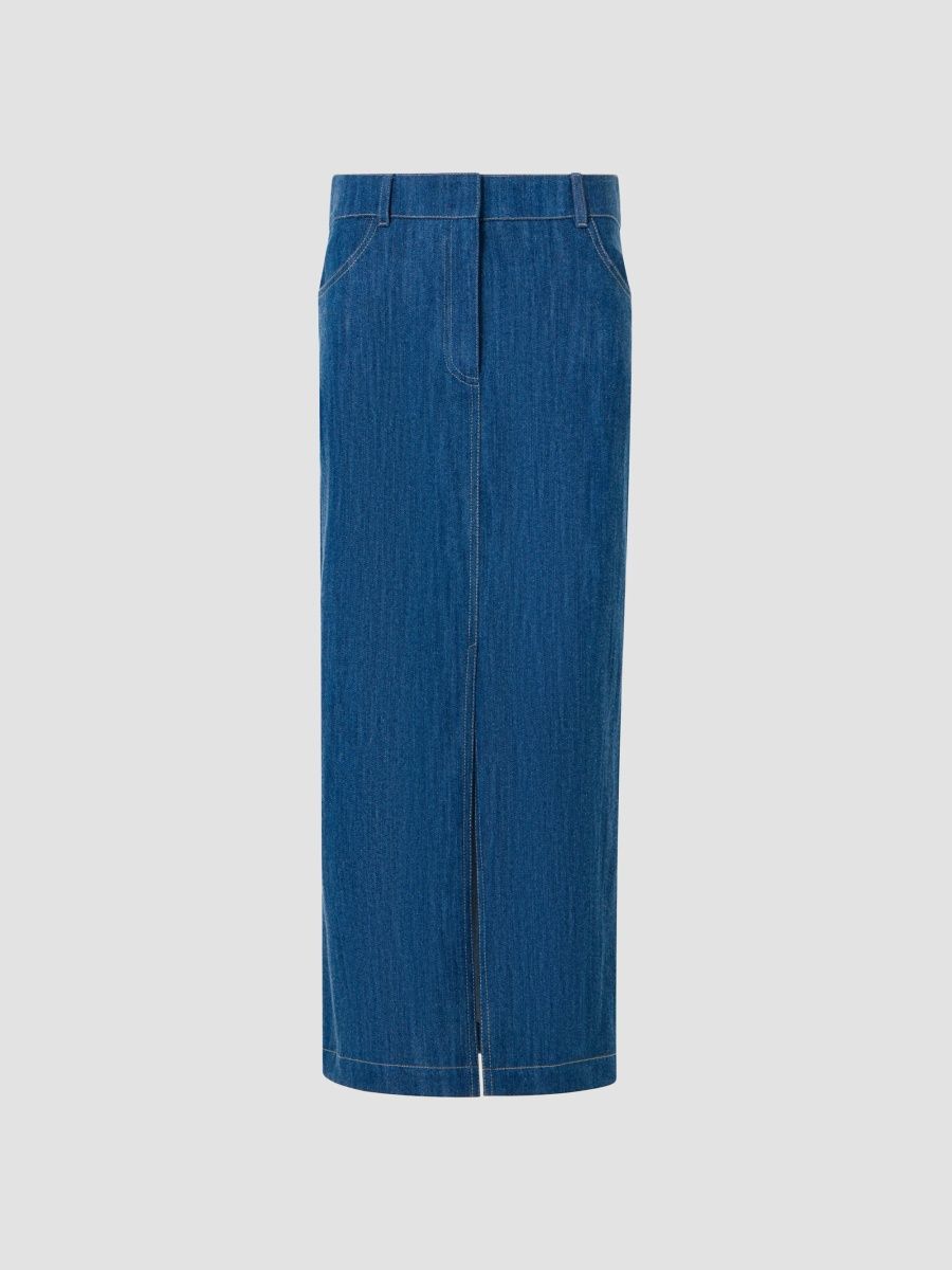 Akris punto Women's Denim Midi Pencil Skirt - Uranus Blue Denim - Size 14