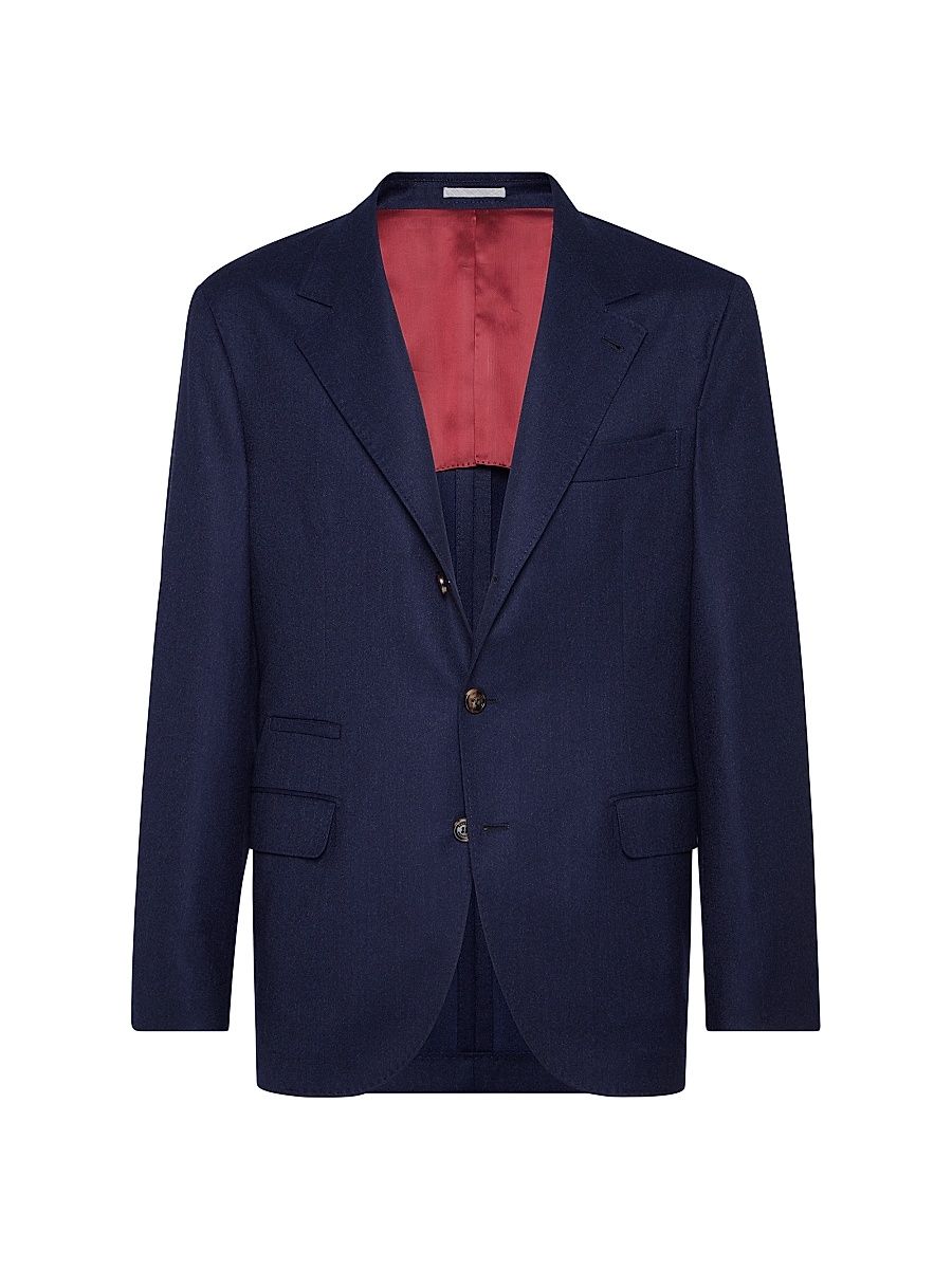 Men's Virgin Wool Flannel Deconstructed Blazer - Marine Blue - Size 48